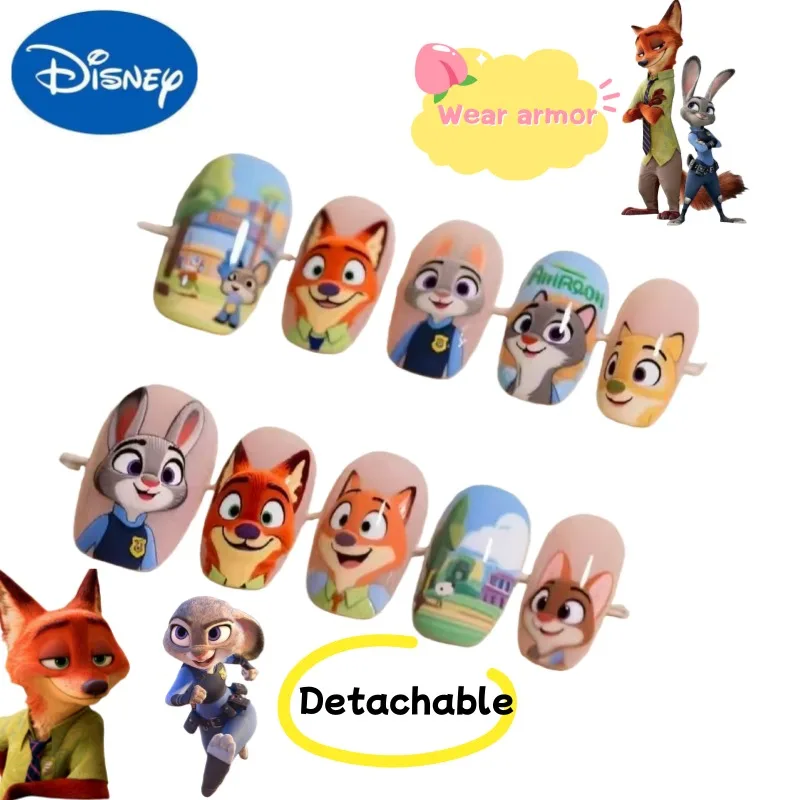 Disney Judy Nick dibujos animados linda chica uñas usables, pegatinas de uñas desmontables Kawaii personalizadas, pegatinas de decoración de uñas, regalo de vacaciones