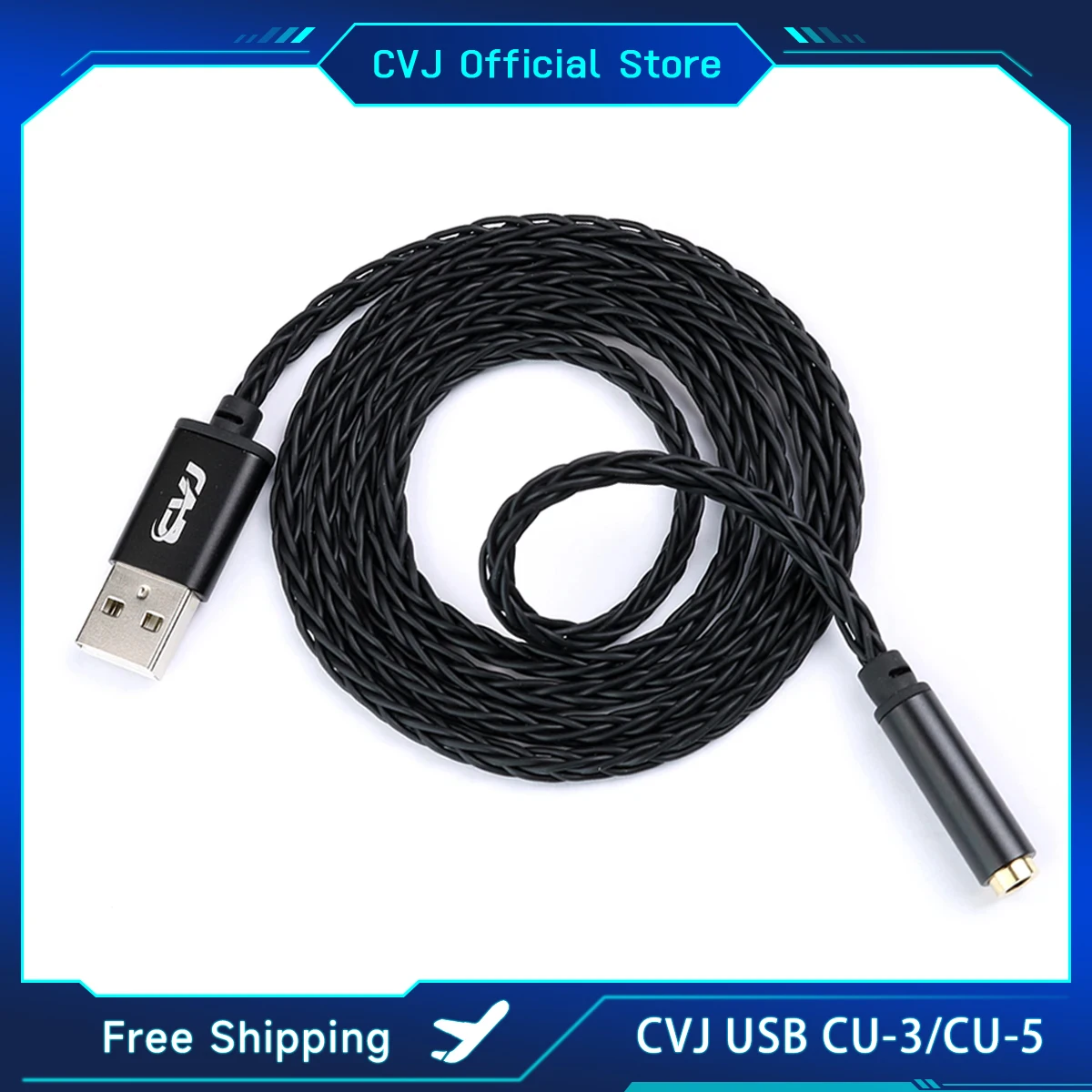 CVJ-USB CU-3/CU-5 digital decoding extension line 100cm length 3.5mm/5pin with chip  all-in-one aluminum alloy metal shell