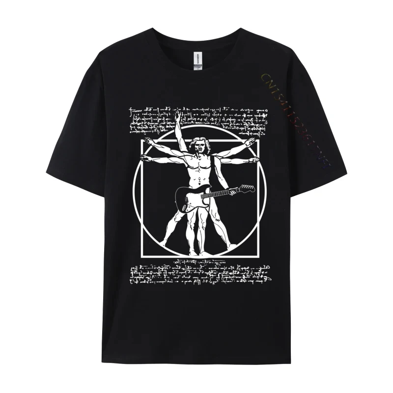 Vitruvian Man Guitarist Rock Star Leonardo Da Vinci Guitar Tees Printed On Wholesale Printed Cotton Fabric Men's T Shirts