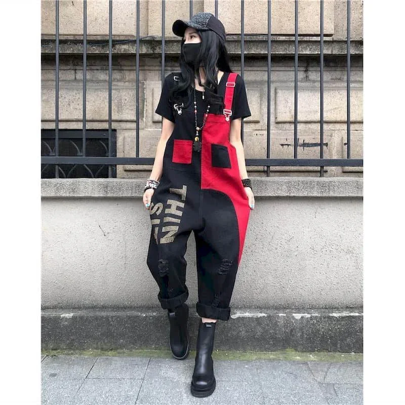 

Denim Jumpsuits for Women Oversized Playsuit Denim Pants Loose High Waist Patchwork Pants Overalls for Women Clothes One-pieces
