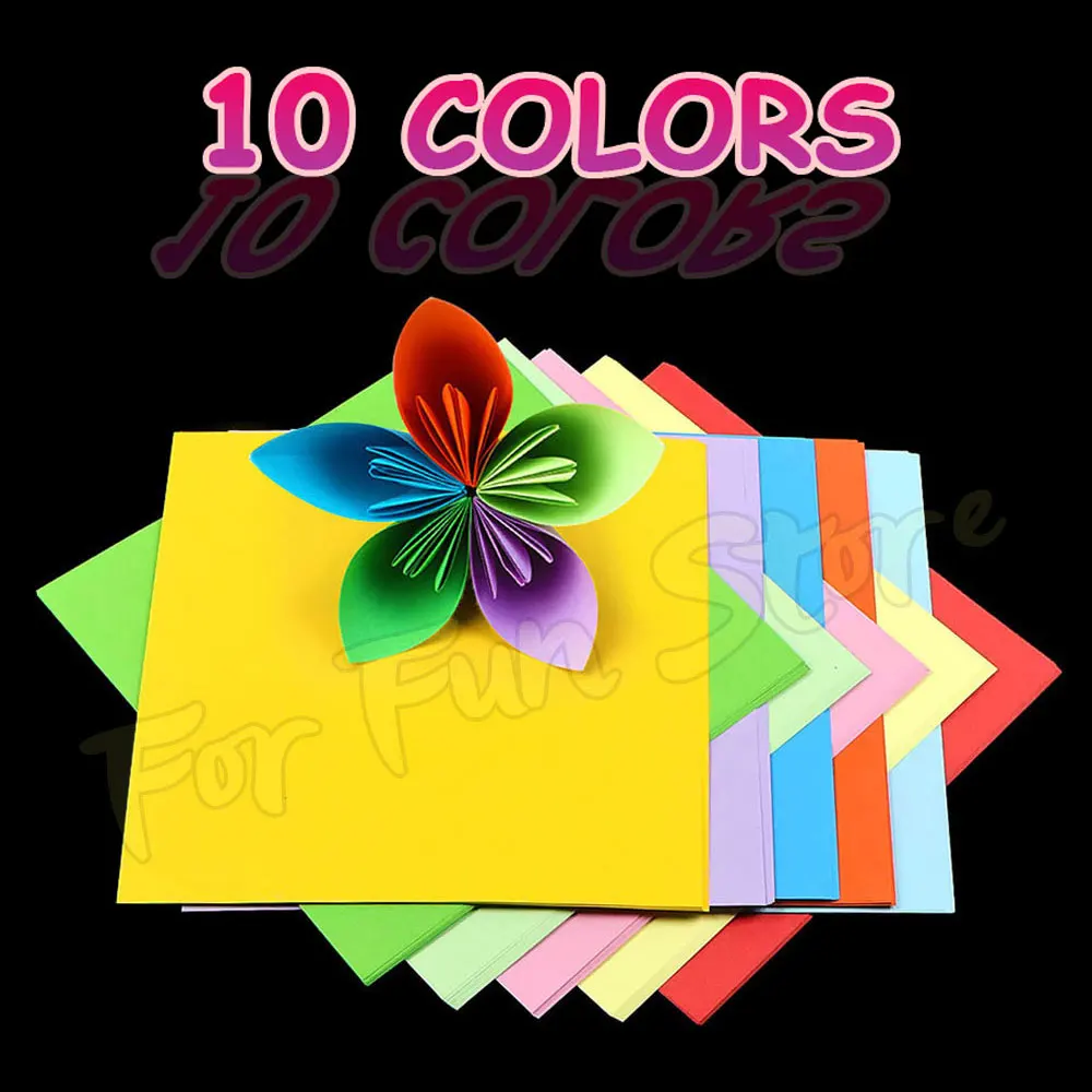 For Fun 10 Colors 100 Sheets Double Sides Colored Paper 20x20cm Square Origami Children\'s Handmade Origami DIY Paper Cutting