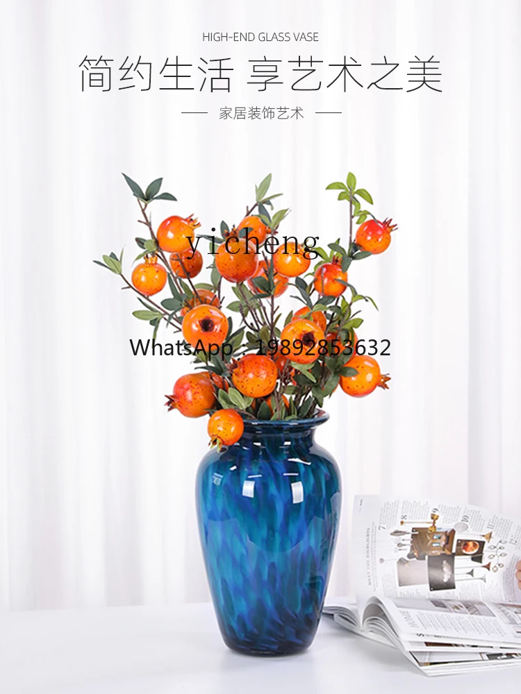 EE vase ornament living room enamel glass art blue flower arrangement ceramic high-end