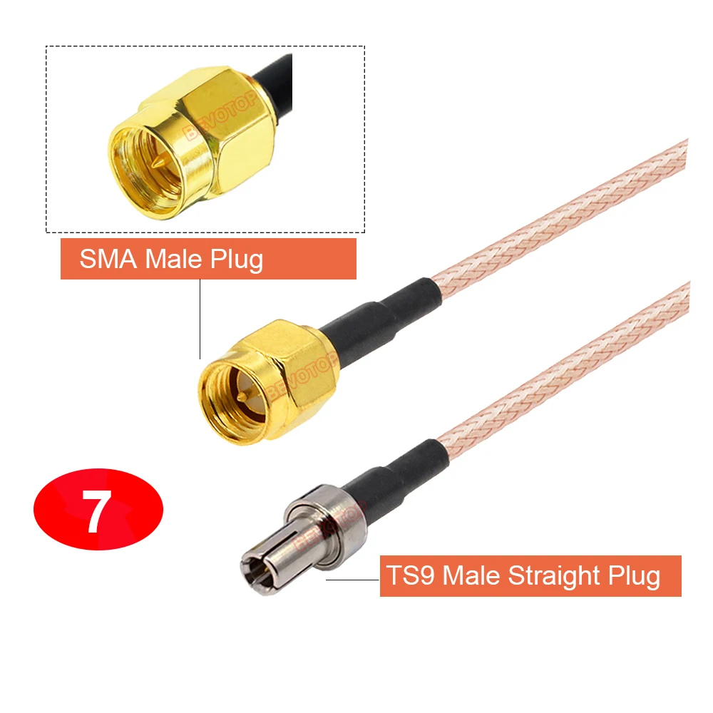 2PCS/LOT RP-SMA / SMA to TS9 Male / Female Connector RG316 Cable SMA to TS9 Extension Pigtail for Huawei 3G Modem Router