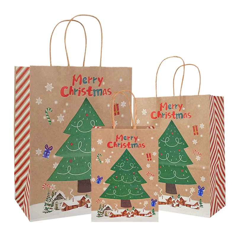 33/27/21cm Large Christmas Paper Gift Bags Merry Christmas Tree Printed 2022 New Year Present Candy Clothes Packaging Bags Paper