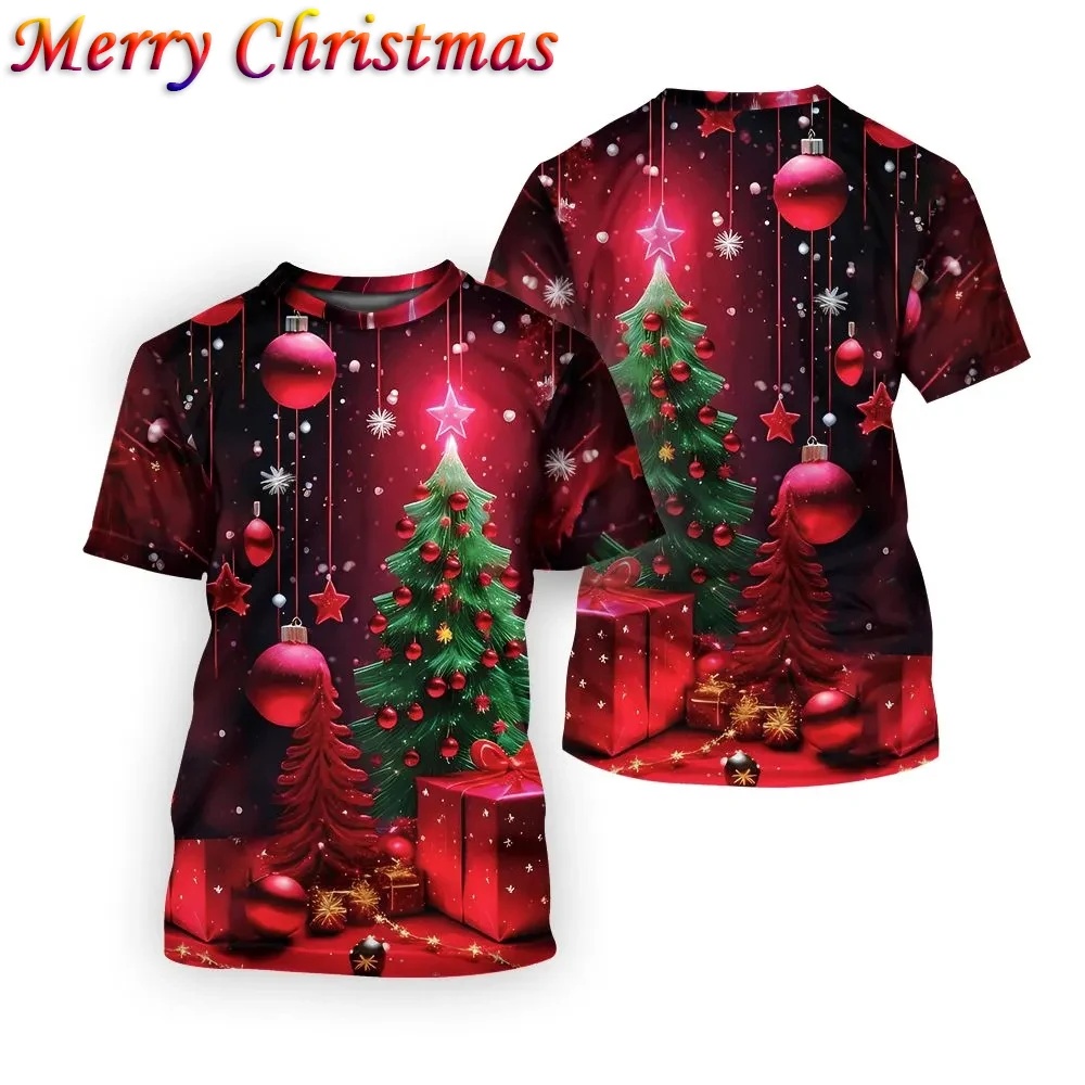 

Fashionable men's and women's clothing 3D printed Christmas elements graphic t shirts loose casual round neck short sleeved tops
