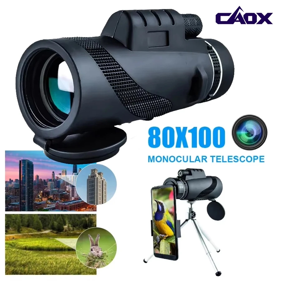 

CAOX Monocular Telescope 80*100 Ultra-Long Zoom Monoculars BAK4 Prism Lens Suitable with Tripod Clip for Hunting Outdoor Campin