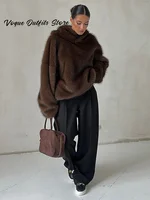 Casual Furry Faux Fur Hooded Pullover Women Loose Full Sleeve Warm Solid Coat 2026 Autumn Winter Lady Street Fashion Outwear New 5