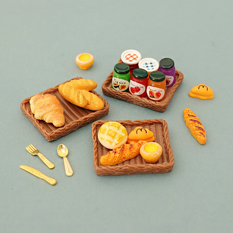 1Set Dollhouse Miniature Food Dessert Cake Tray Tableware Kitchen Model Decor Toy Doll House Accessories