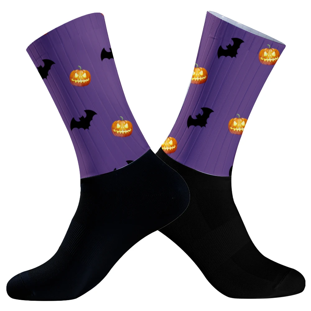 Chaussettes de compression respirantes pour sports de plein air, chaussettes de cyclisme, crâne d'Halloween, vélo de route, course, professionnel, haute qualité, 2024