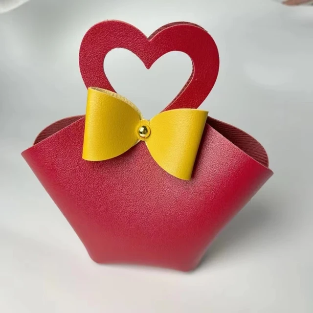 10 STKS Distribuut Lederen Roze Geschenkzakken Bruiloft Gunst Tas voor Gast Mini Handtas met Lint Snoep Verpakking Party Decor