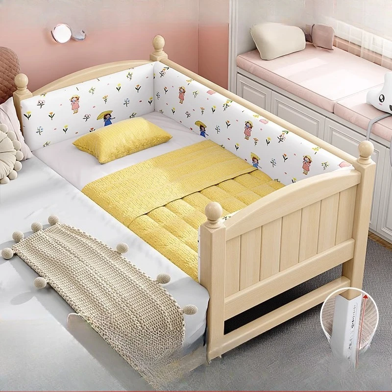 

Splicing bed widened large bedside artifact baby flat bed boys and girls adjustable solid wood children's crib