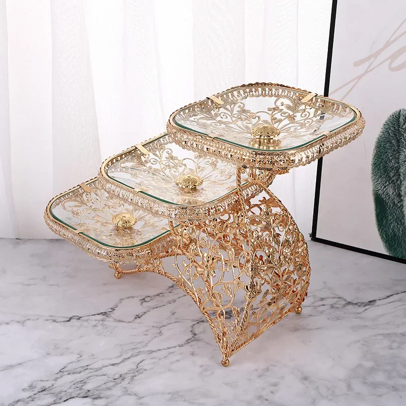 fruit tray decoration European and American fashion light luxury square fruit tray tempered glass multi-layer