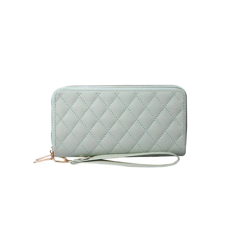 New Large Capacity Women Long Wallet Pu Leather Double Zipper Coin Purse Card Holder Cellphone Wallet Ladies Clutch with Wristle