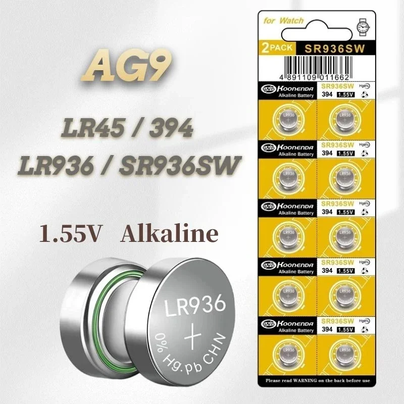 New 10PCS AG9  394 LR936 394A  Button Battery L936F SR936SW 1.55V Lithium Batteries  AG9 Cell for Watch Toys Car Key