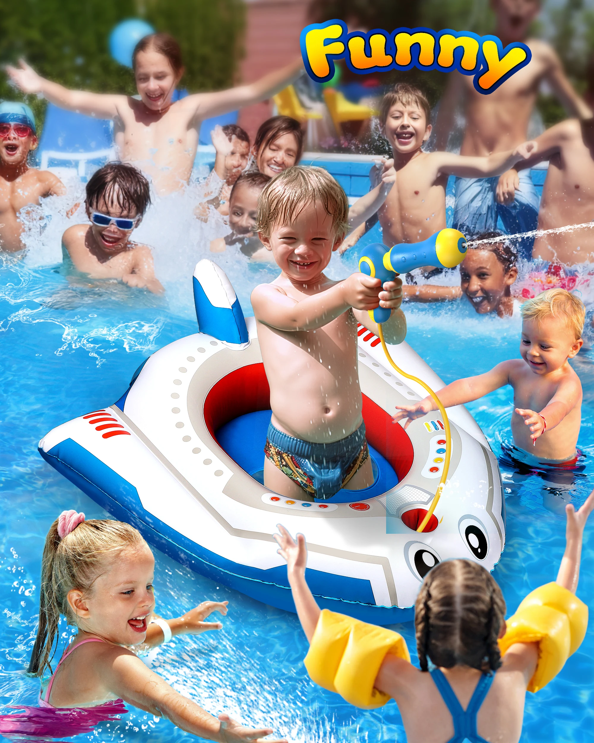 Galleggiante da piscina per bambini con pistola ad acqua, giocattoli gonfiabili per piscina per aeroplano da 4 5 6 7 8 9 anni Divertimento estivo per ragazzi e ragazze