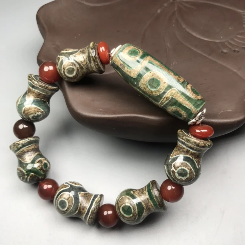 

Old Agate Vase Three-Eye Tibet Beads Bracelet Tibet Retro Ethnic Style Men's and Women's Same Tibetan Bracelet mens jewellery