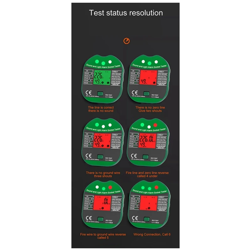 B62B Socket Tester Pro Voltage 30mA RCD Leakage Test Smart Detector Zero Line Polarity Phase Check Tool US Plug