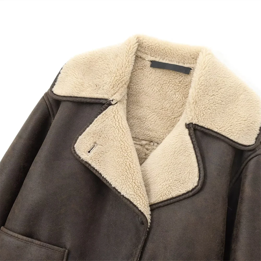UNIZERA Pocket Decor Single breasted Warm Coat Autumn/Winter Fleece Collar Long Sleeve Women\'s Jacket Coat