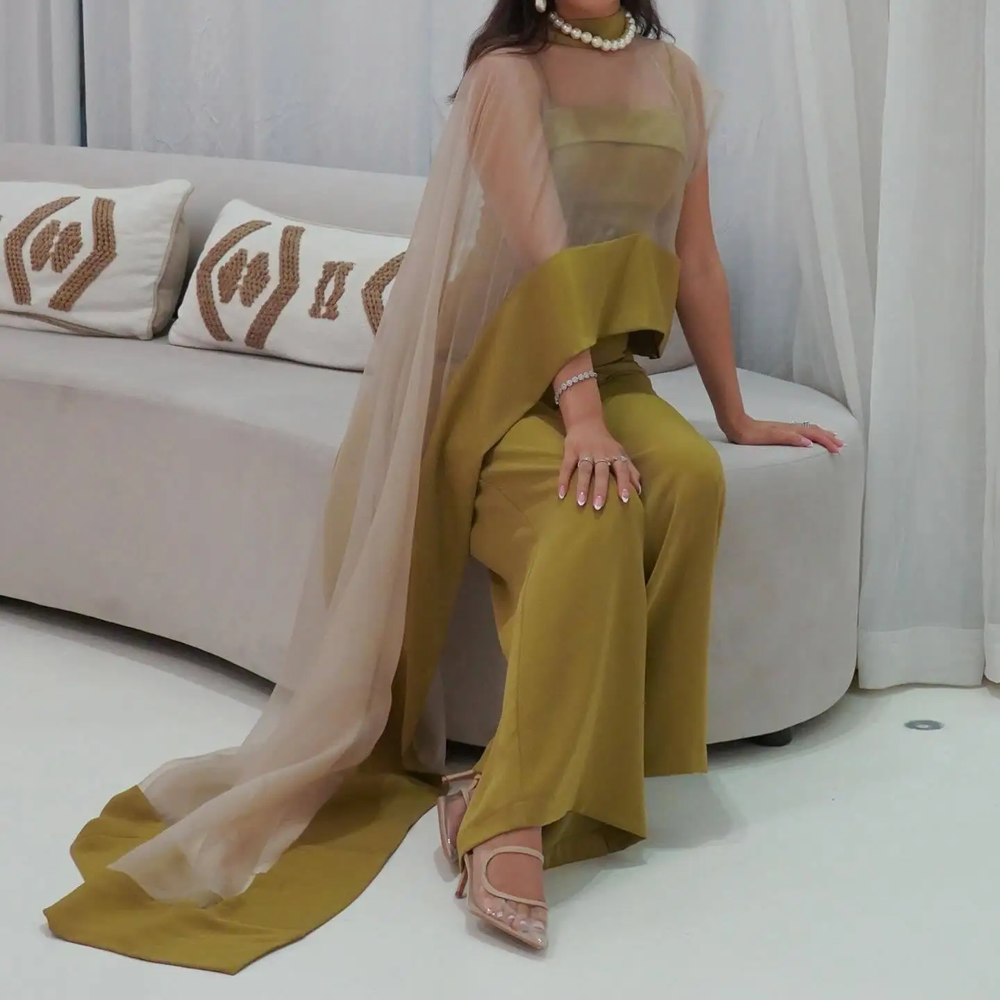 Elegante Vrouwen 2 Delige Set Mesh Mantel Effen Wijde Pijpen Jumpsuits 2025 Herfst Nieuwe Streetwear Avond Outfits Sexy Bruidsjurken