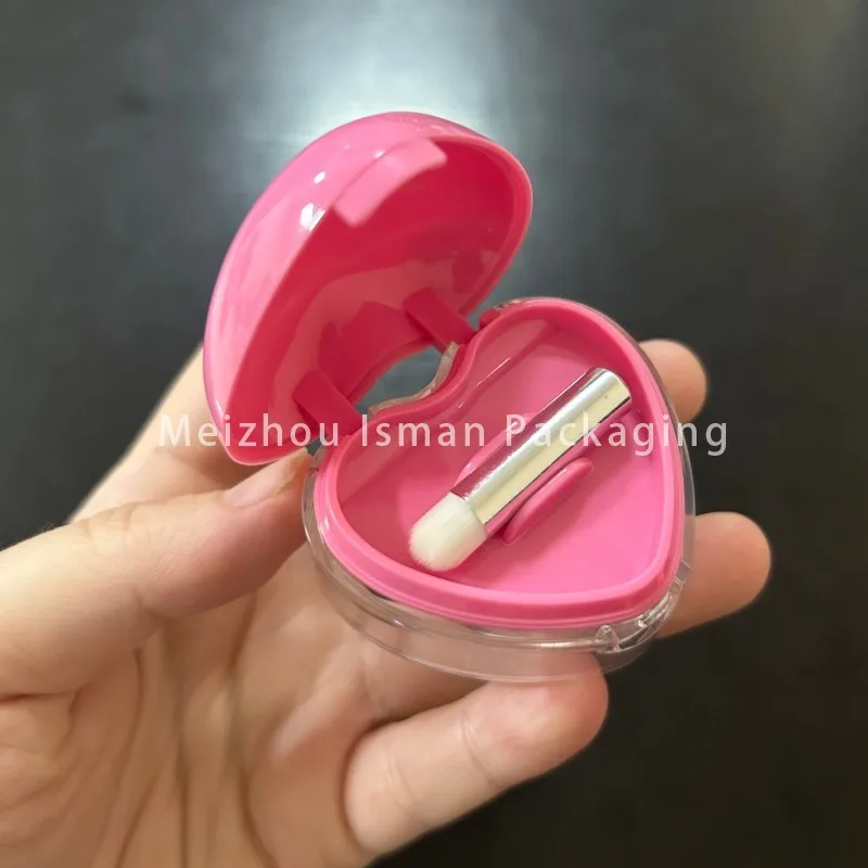 50個入り 可愛いオレンジピンクのハート型リップクリームジャー リップバームスクラブ容器 アイシャドウパウダーケース リップパッケージ ブラシ付き 6g