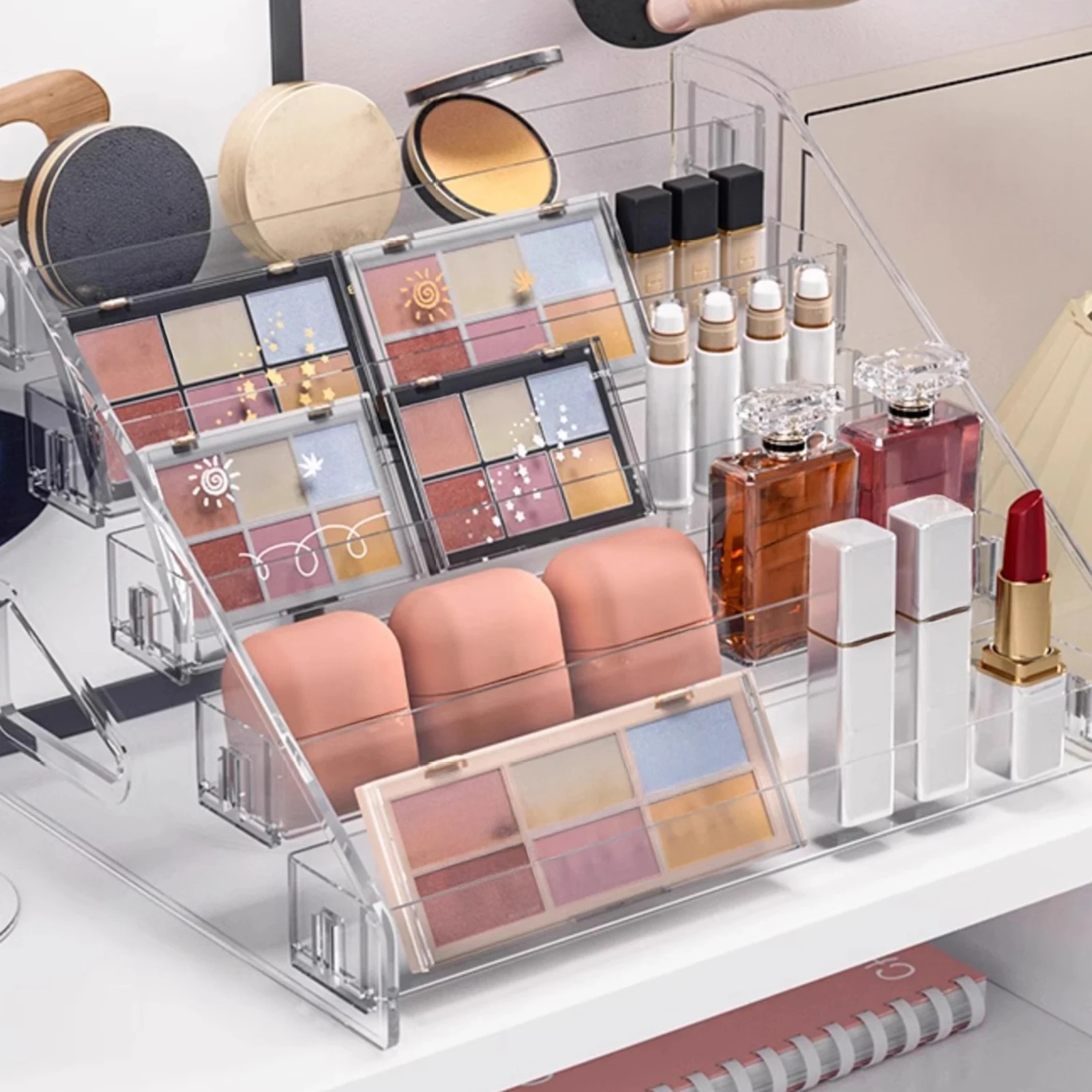 3-7 Ebenen Transparenter Kunststoff Kosmetik-Organizer Präsentationsständer Klare Aufbewahrungsbox Make-up Pinsel Lippenstifte Halter Desktop-Aufbewahrung – Detail 3