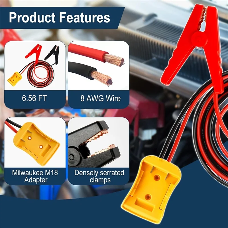 Para Dewalt 18V 20V Li-ion batería Cables de puente Kit de salto 11AWG Cable de alimentación batería adaptador de arranque Cable de refuerzo automático