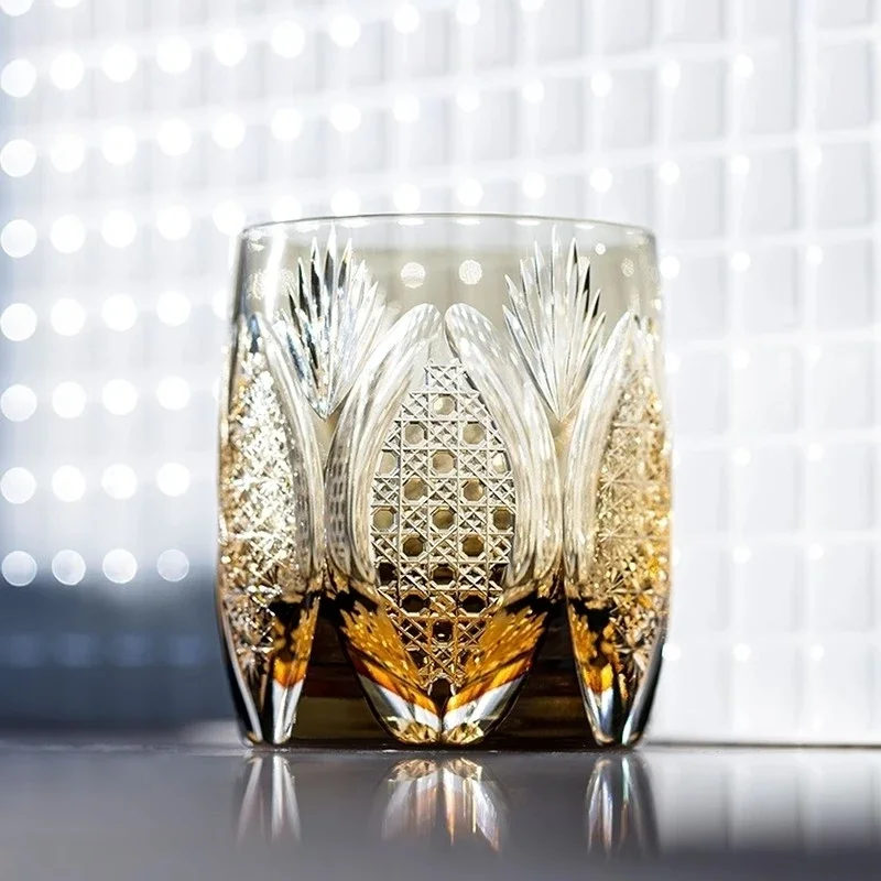 Hand Engraving Crystal White Rime Edo Kiriko Wine Glasses High End Whiskey Cup Brandy Snifter Artwork Liquor Glass Mug Gift Box