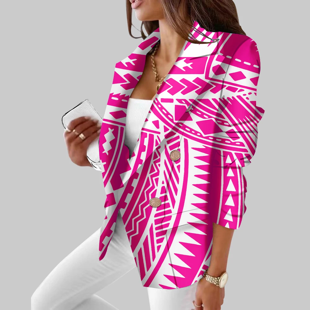 Hawaii Tribal Design Sublimation Print Jackets Personality Long Sleeve Kimono Cardigan Polynesia Retro Style Women\'s Casual Suit