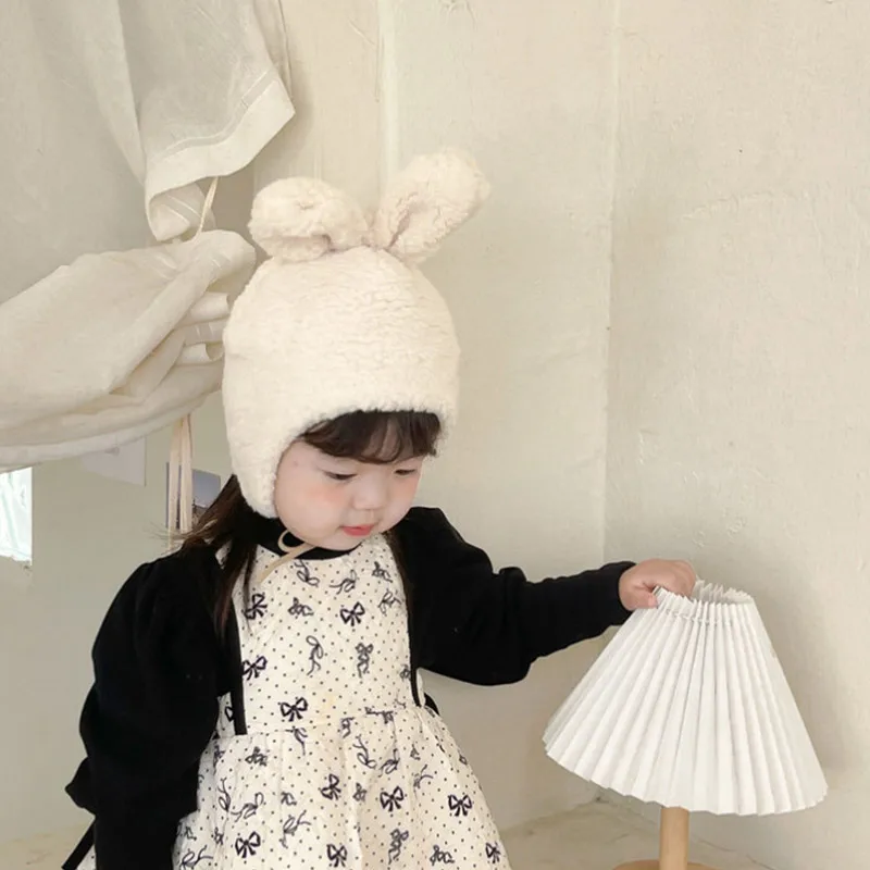 

Winter Warm Earmuffs Beanie Cute Rabbit Ear Baby Hat Lamb Fleece Toddle Outdoor Windproof Kids Boys Ear Protection Cap