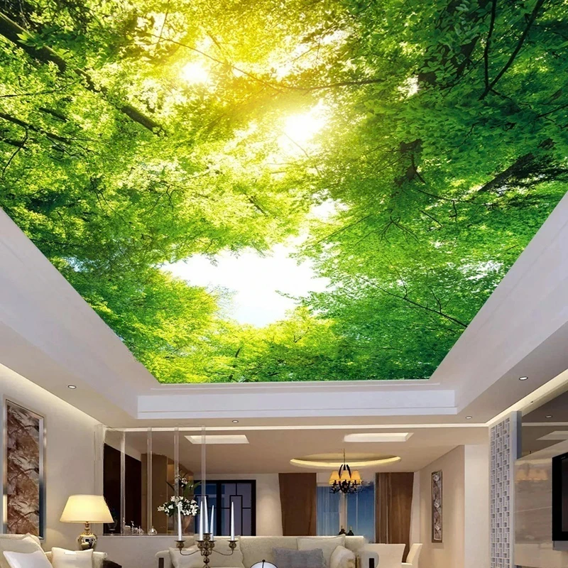

Пользовательские настенные обои с лесом - зеленое дерево, небо, природные пейзажи, потолочные обои для гостиной, спальни, украшения 3D