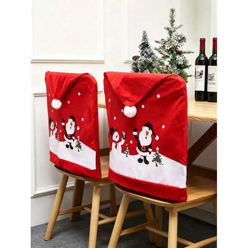 1/2Christmas chair backrest covers，Christmas-themed dining chair covers featuring Santa Claus and snowman prints，Christmas-theme