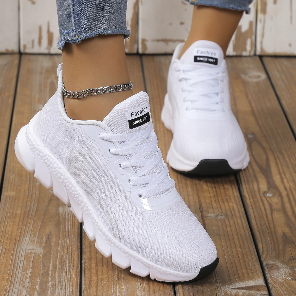 Women's Breathable Fabric Sneakers with Lace-Up Striped Detailing and Ultra-Soft Soles, Perfect for an Outdoor Sporty Look