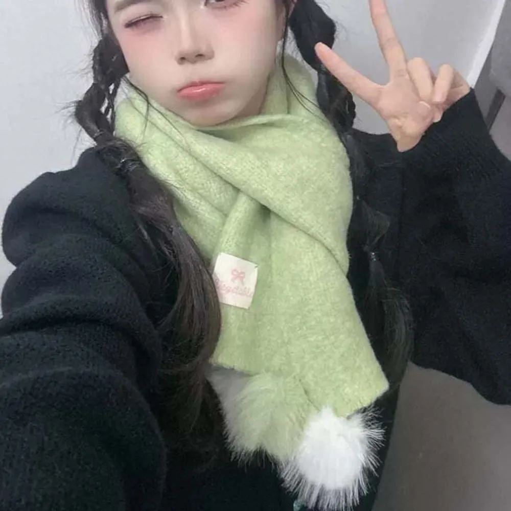 شال مع الكرة الحياكة وشاح من الصوف لينة المضادة للبرد طويلة سميكة وشاح الرقبة الكلاسيكية يندبروف معطف شتوي وشاح المرأة