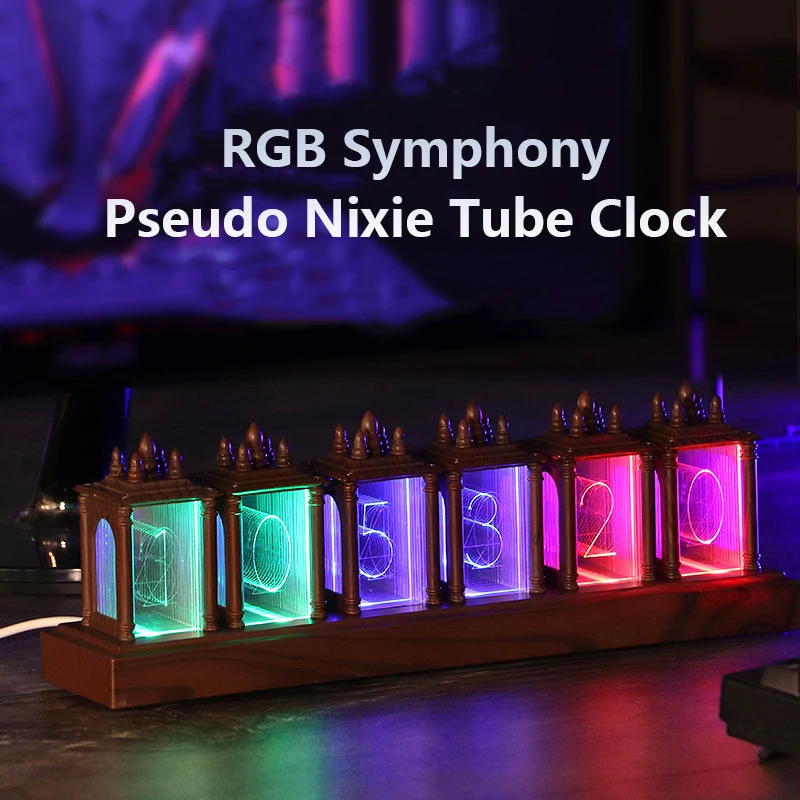 

Светодиодный цифровые часы IPS Nixie Tube, RGB симфония, USB, игровой компьютер, настольное украшение для «сделай сам», идея подарка на день рождения