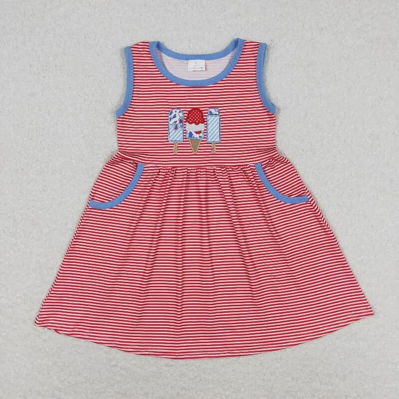 

RTS Boutique New Summer Clothes Solid Color Blue Cute Ruffles Kids Sleeveless Clothes Wholesale Girls Dress