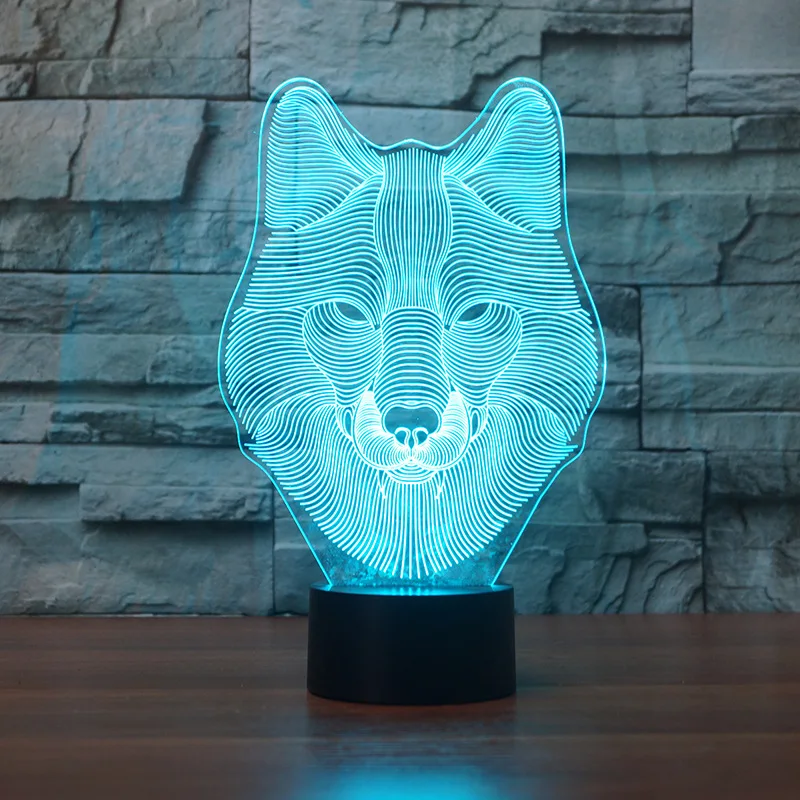 Wolf Head Acrylic 3d Night Lamp Stereo Creative Gift  Table Led Lamp For Foreign Trade Usb Led Night Light