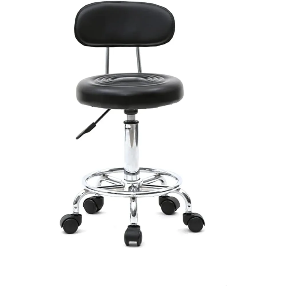 Rolling Stool with Wheels,Heavy Duty Lash Chair, ajustável para o laboratório de tatuagem, salão de massagem, spa, elaboração de unhas ensinar, couro preto