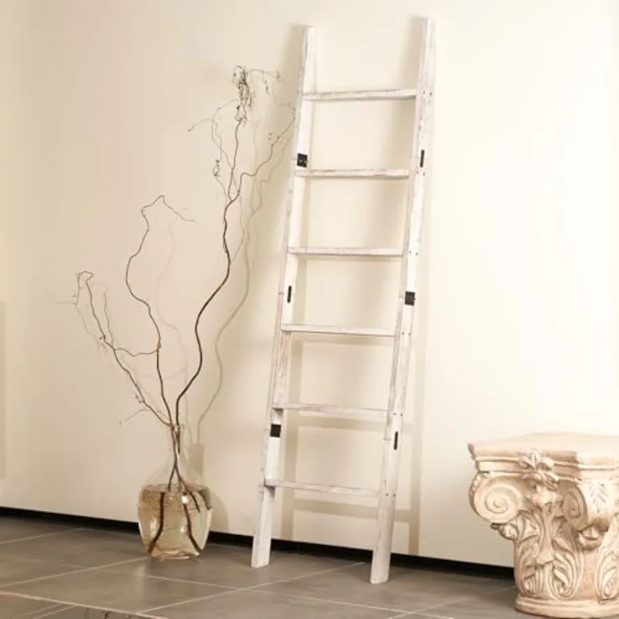 

Blanket Ladder for The Living Room 6-Tier Wooden Decorative Quilt Holder for Bed Room Wall-Leaning Towel Rack for Bathroom Rust