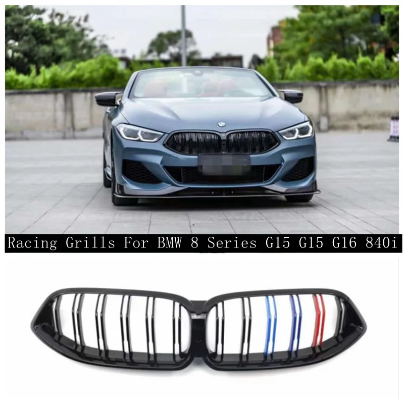 

For BMW 8 Series G15 G16 840i 2020-2022 High Quality ABS Black & Carbon Fiber Bumper Front Mesh Grille Trim Racing Grills