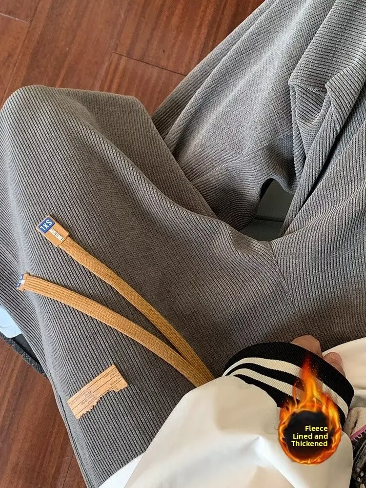 

Мужские вельветовые брюки зимние утепленные повседневные свободные широкие длинные брюки в американском ретро-стиле, плотные спортивные штаны