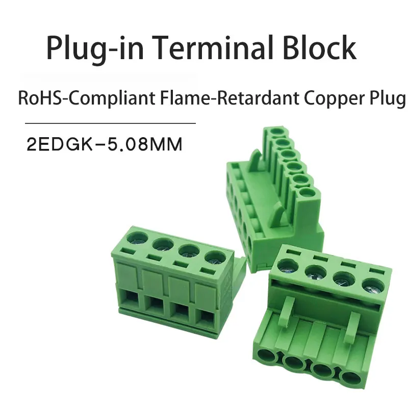 Copper Plug 5.08mm Green Terminal Block Plug 2P-24P Positions Screw Connector PA66Flame Retardant 10A 300V Automotive,Smart Home