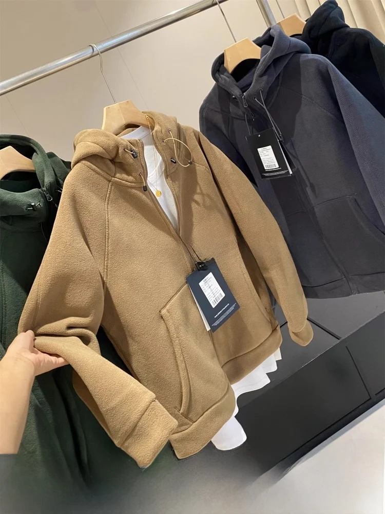 

Thiened 620g Winterproof Double-sided Fce Hooded Casual Jaet for Men And Women Trendy Long Sve Coat Stand Fit