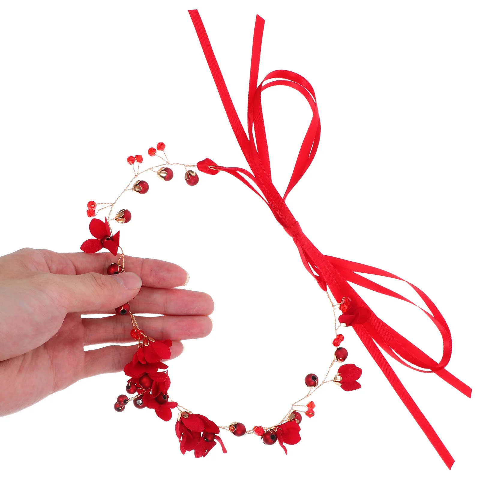 

Red Flower Crown Wedding Bridal Hairband Adjustable Comfortable Bride Hair Piece for Prom Graduation Party Red Flower Crown