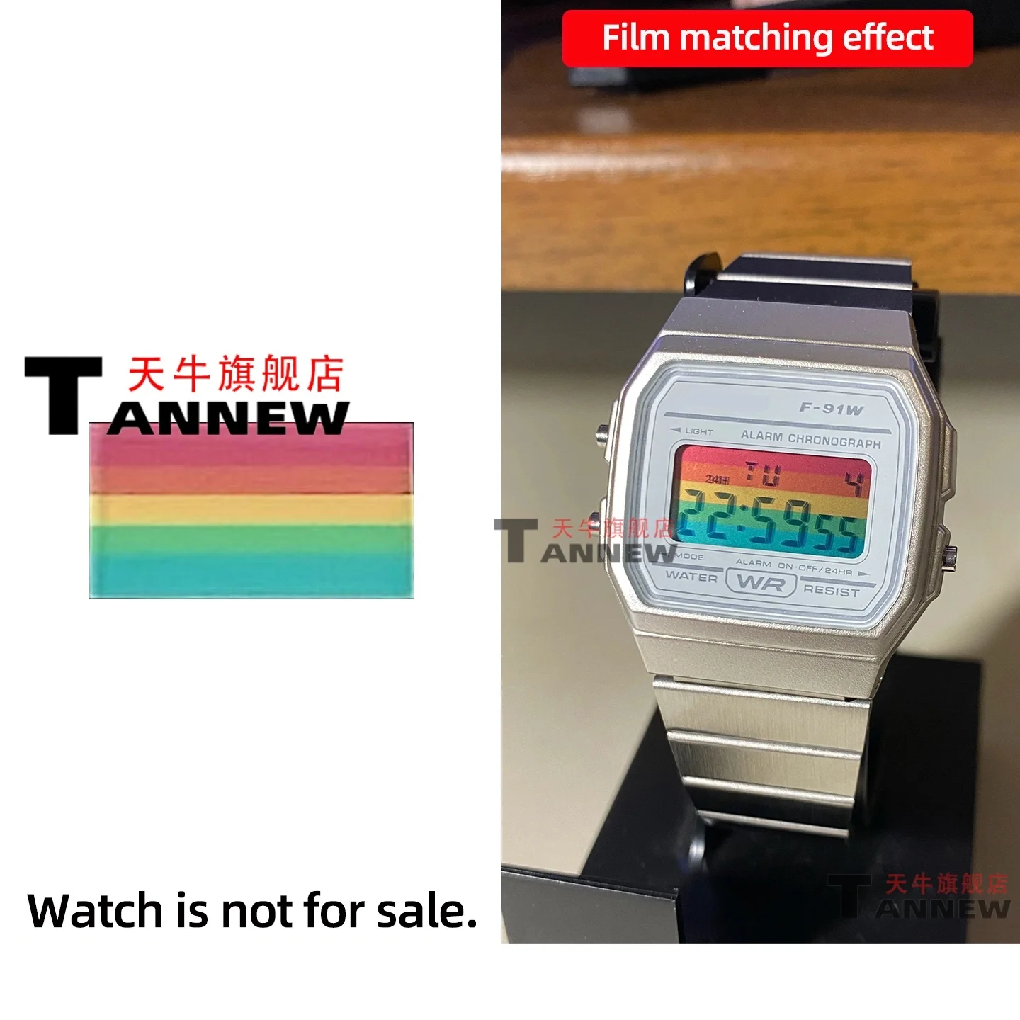 Ultimatives Mod-Kit für Casio F-91W A158W A168, inklusive STN HD-Display, Regenbogen-Farbverlauf-Display-Aufkleber, komplettes Uhren-Verwandlungsset