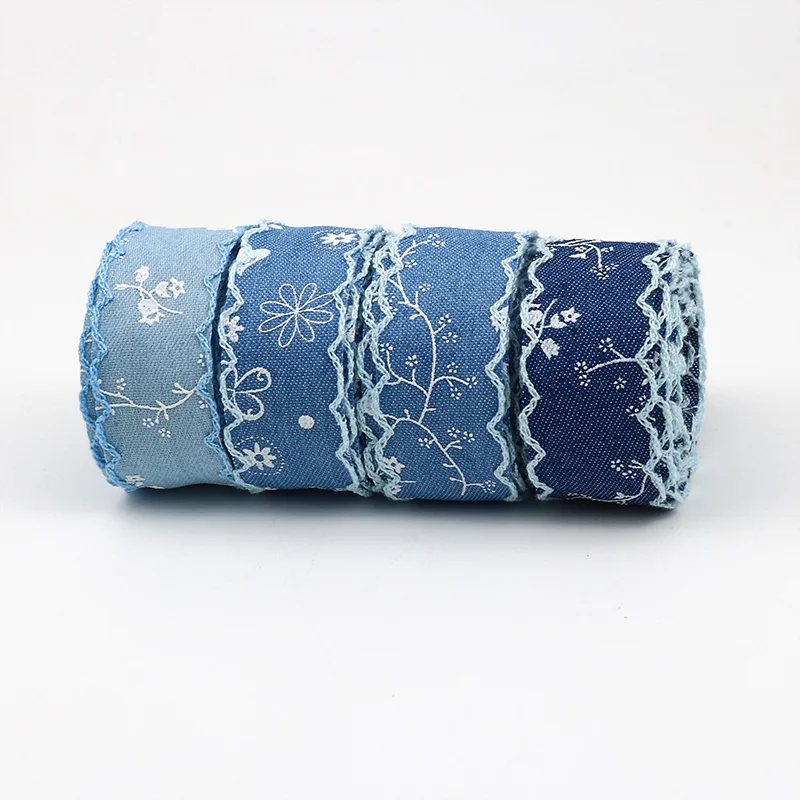 25mm 1 "denim impresso flores fitas de tecido fita artesanal costura artesanato materiais diy gravata borboleta acessórios para o cabelo 5 metros