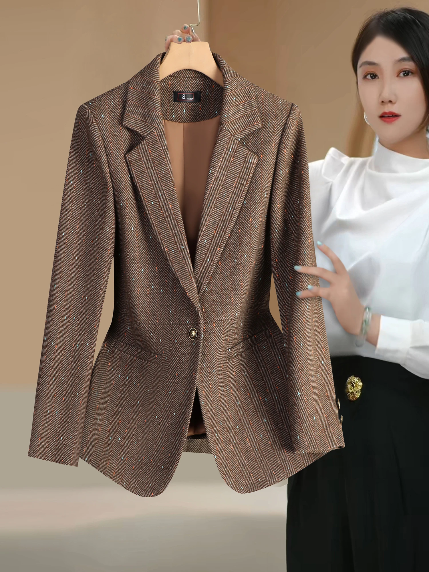 

Женский шерстяной костюм: пиджак, формальный, для работы, повседневный, теплый, немнущийся, удлиненный, на пуговицах