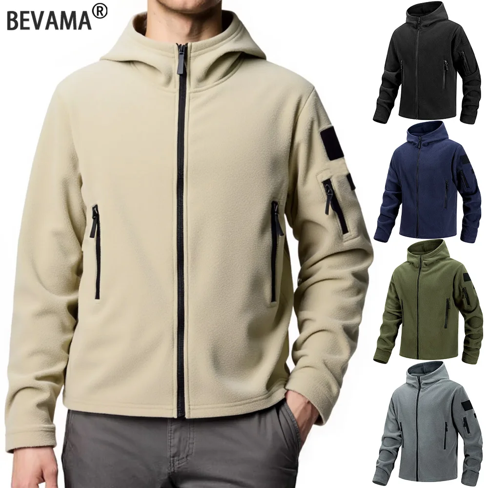 

Мужская флисовая куртка на полной молнии, осенне-зимняя теплая повседневная куртка, ветрозащитная уличная свободная спортивная толстовка с капюшоном
