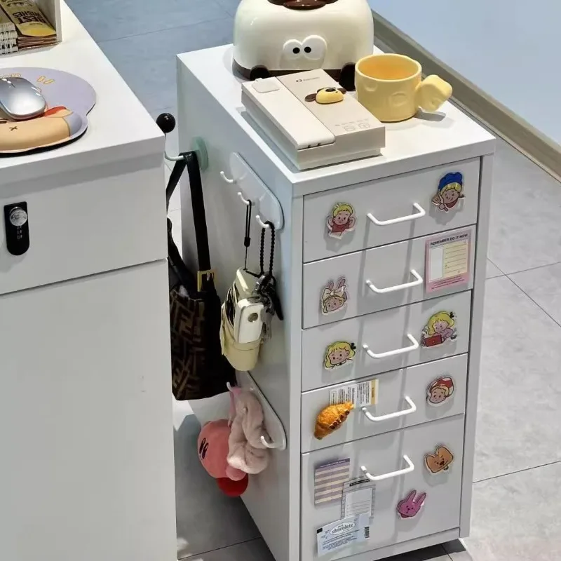 Cream wind drawer type tin cabinet household crevice table storage cabinet