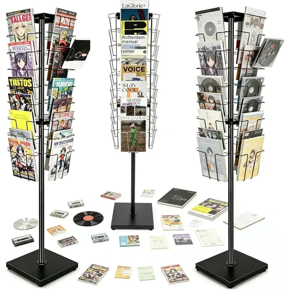 Wire Magazine Brochure Holder, Card Comic Display Stand, 36 Pockets for Pamphlet Catalog Literature Organization, Suitable for L