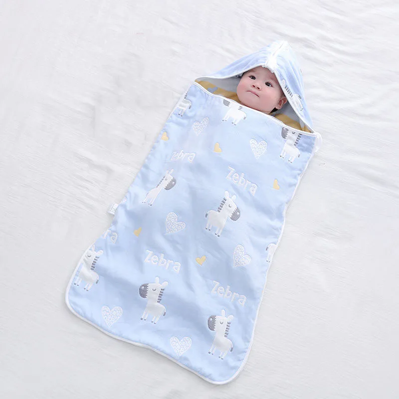 Wiosna jesień cienki śpiworek dla dziecka oddychająca gaza kocyk do wózka noworodki otulacz do przewijania miękkie śpiwory dla niemowląt Cartoon